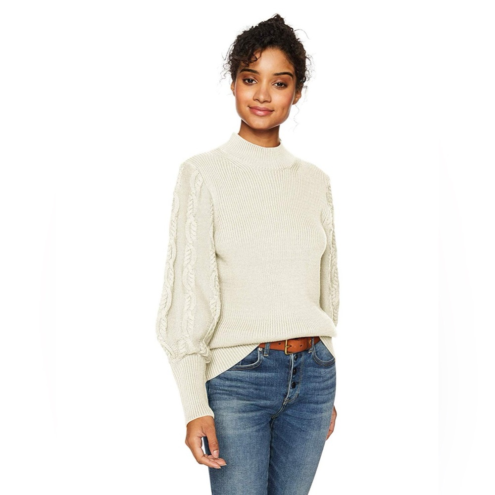 Cable Stitch - Cream Knit Mock Neck Oversized Sweater